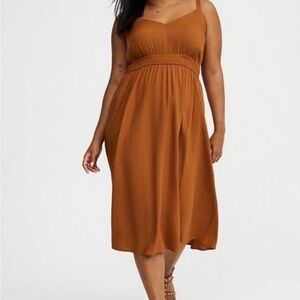 Torrid Warm Brown Midi V-Neck Dress